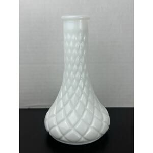 White Milk Glass Bud Vase Quilted Diamond Pattern